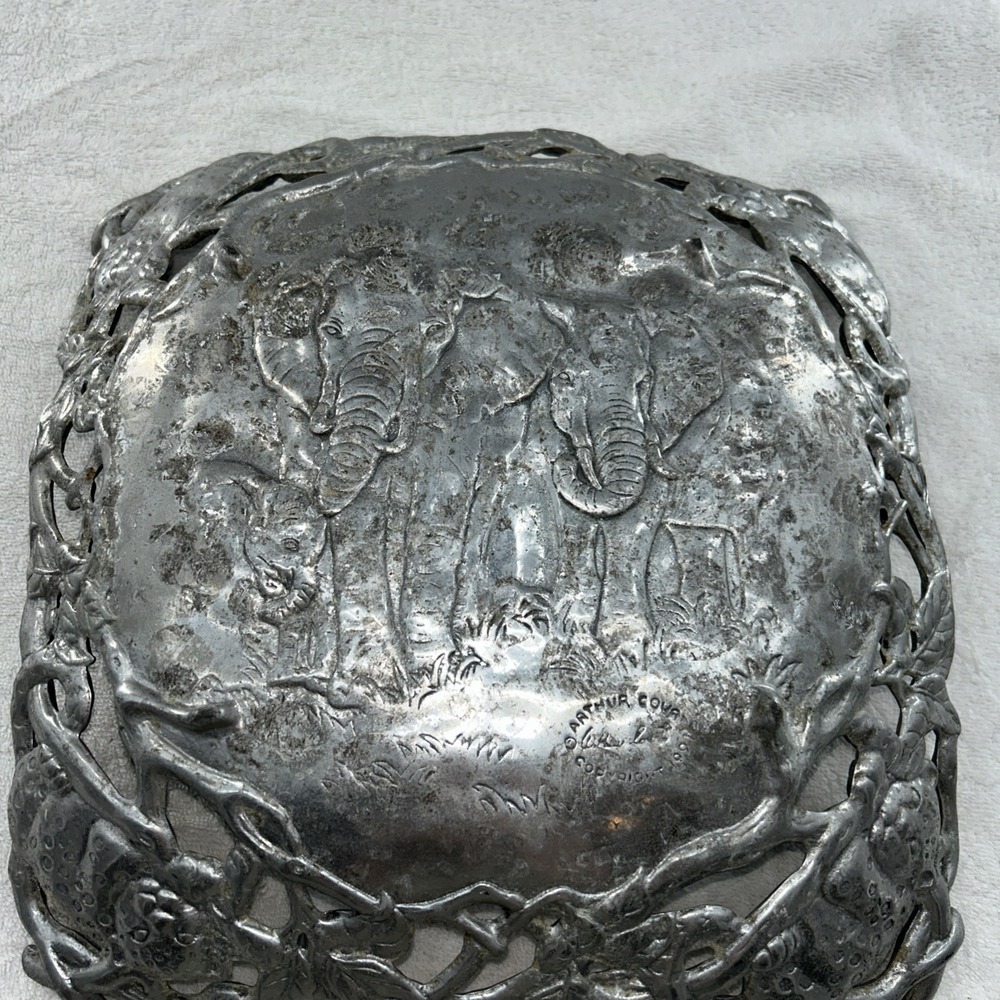 Vintage Arthur Court 1997~11.5x11"Elephants & Leopards Serving Tray Platter Bowl - Picture 3 of 6